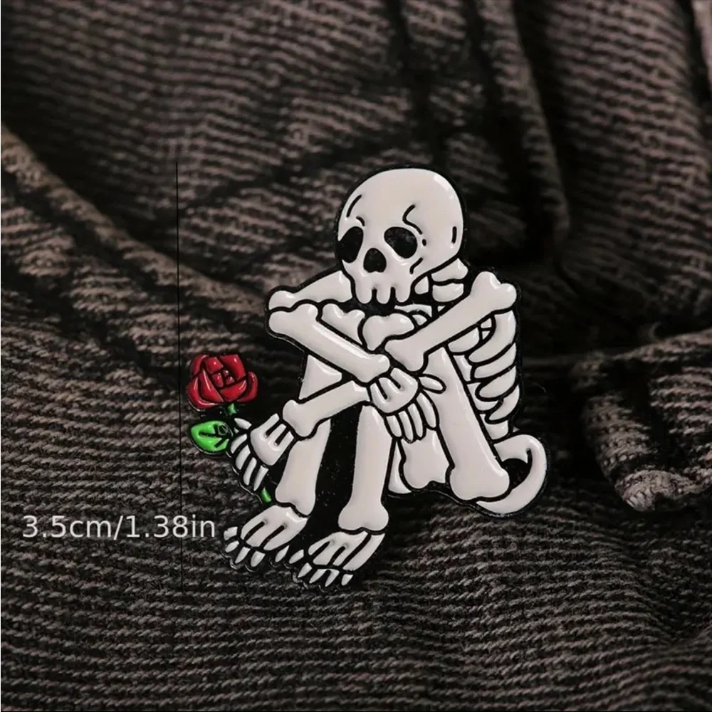 White Skeleton Shape With Rose‎ Brooch Pin Style Anime Pin Clothing Decor
